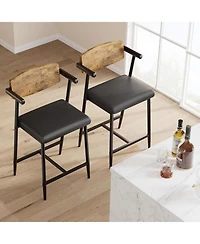 Gaomon Counter Height Bar Stools Set of 2 with Arms, Upholstered Modern Metal Bar Chairs