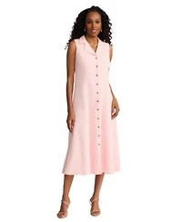 Jones New York Womens Collared Linen Blend Maxi Shirtdress