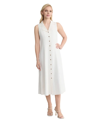 Jones New York Petite Sleeveless Collared Maxi Shirt Dress