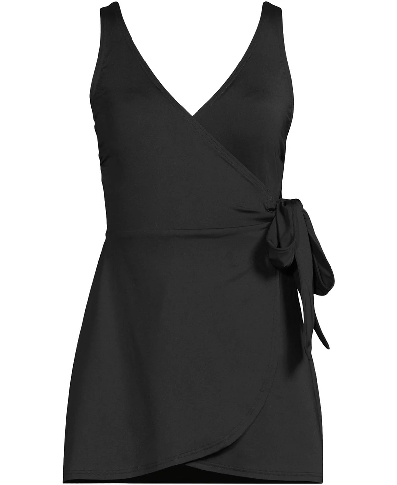 Lands' End Women's Mastectomy Long Side Tie Mini Swim Dress Swimsuit
