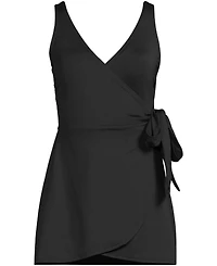 Lands' End Women's Mastectomy Long Side Tie Mini Swim Dress Swimsuit