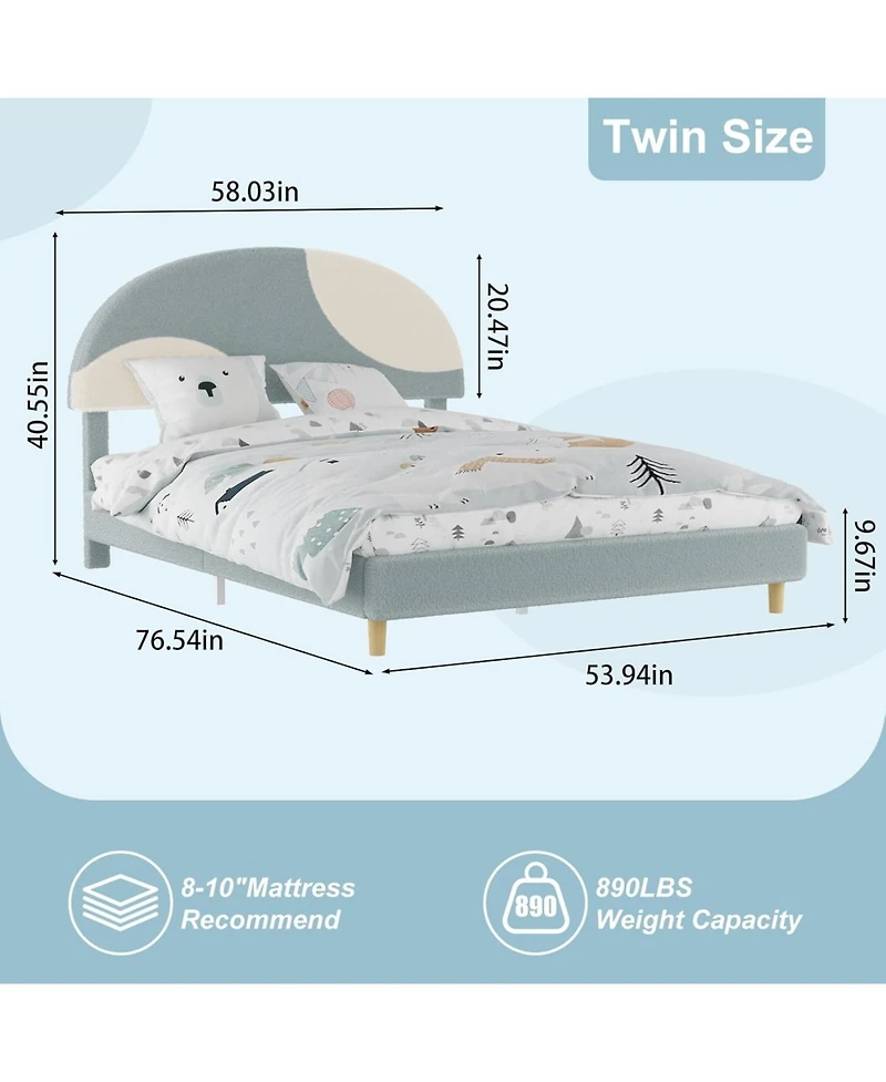 gaomon Bed Frame with Upholstered Round Teddy Boucle Headboard (Arch Design