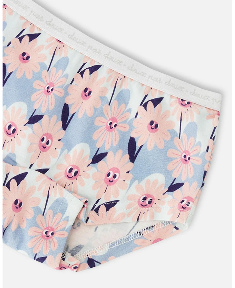 Deux par Girl Cotton Boyshort Panty Smiling Flower Print