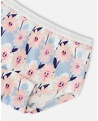 Deux par Girl Cotton Boyshort Panty Smiling Flower Print