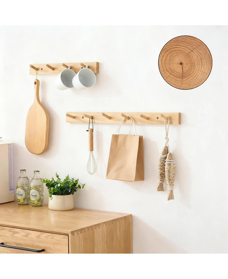 Yigii Hickory Wood Wall Coat Rack, Space-Saving, Easy to Install
