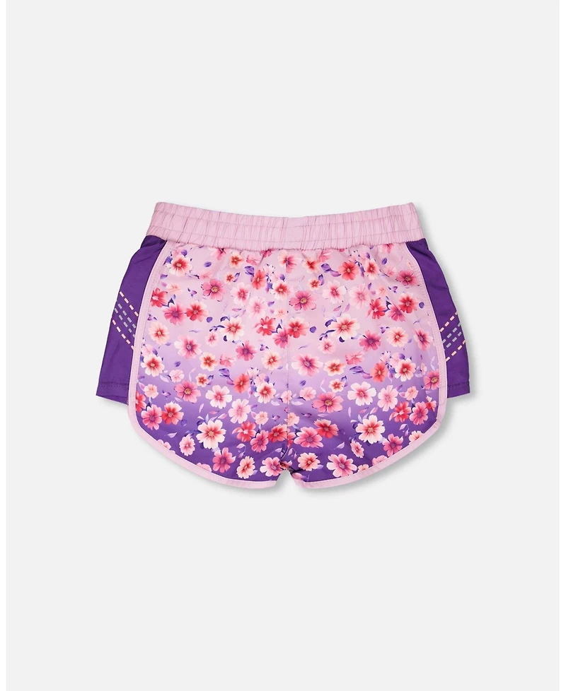 Deux par Girl Athletic Shorts Polyester Mauve Floral Gradient