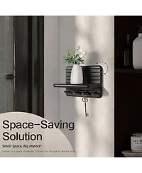 Yigii 7-Inch Pine Wood Key Rack with 4 Hooks & Shelf - Space-Saving Home Decor