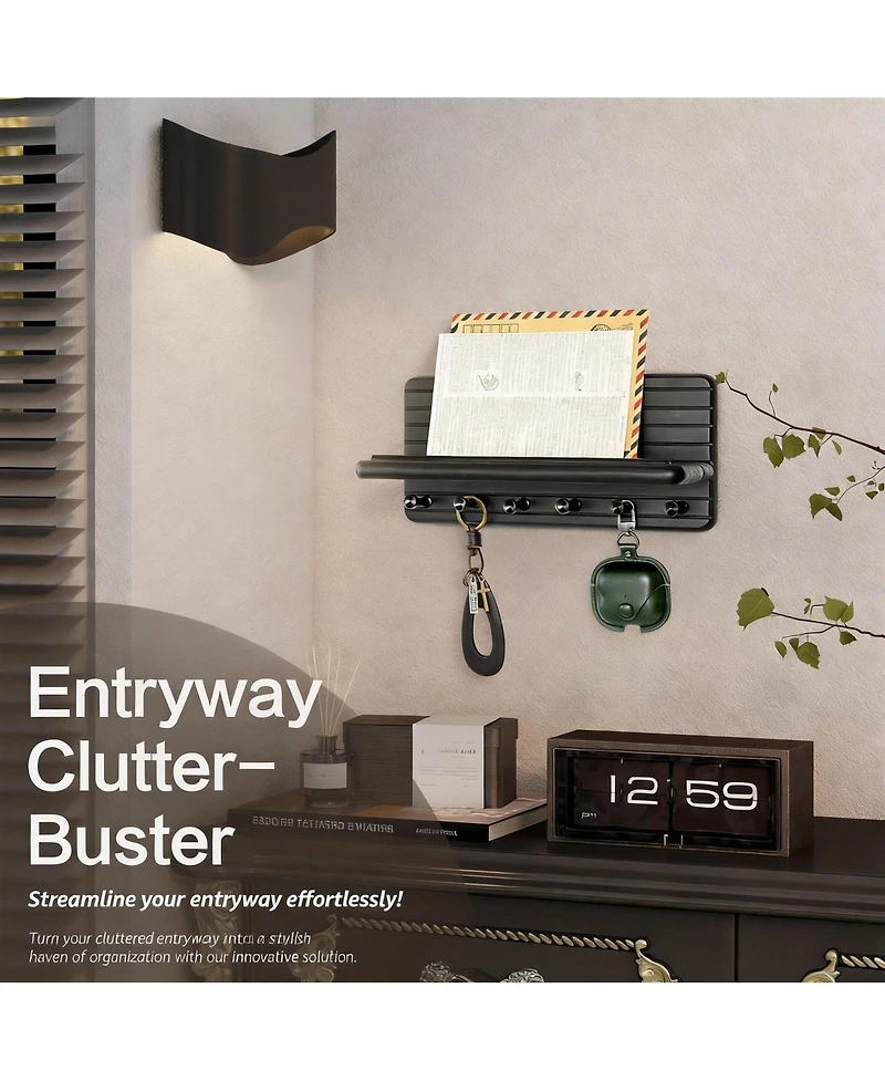 Yigii Pine Wood Key & Coat Rack with Shelf