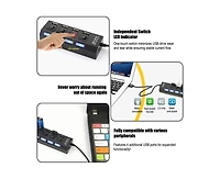 Risokeys 4-Port Usb 2.0 Hub with Independent Switches, Portable Usb Splitter for Desktop & Laptop, Ideal for Gamers, Office