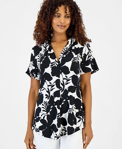 Jm Collection Women's Printed Short-Sleeve V-Neck Knit Top, Macy's Exclusive