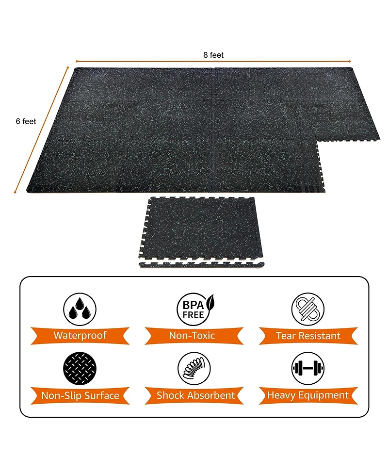 Sorbus (12 Tiles, 48 Sq ft) Exercise High Density Rubber Interlocking Floor Tiles