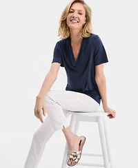 Jm Collection Women's Solid Short-Sleeve V-Neck Knit Top, Macy's Exclusive