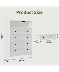 gaomon 4 Drawer Wood Dressers for Bedroom with Led Lights and Charging Station, Modern Nightstand Bedside, Wooden Chest of Drawers