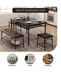 Gomon 4-Piece Dining Table Set with Upholstered Bench & 2 Stools, Storage Shelf, Space Saving Compact Kitchen