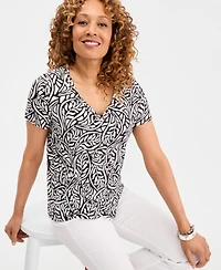 Jm Collection Women's Printed Grommet Knit V-neck Top, Macy's Exclusive