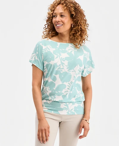 Jm Collection Women's Banded-Hem Short-Sleeve Knit Top, Macy's Exclusive