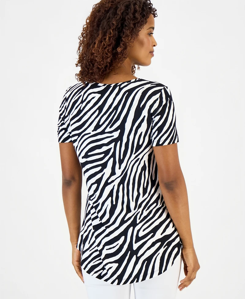 Jm Collection Women's Printed Scoop-Neck Short Sleeve Top, Macy's Exclusive