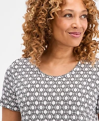 Jm Collection Women's Printed Scoop-Neck Short Sleeve Top, Macy's Exclusive