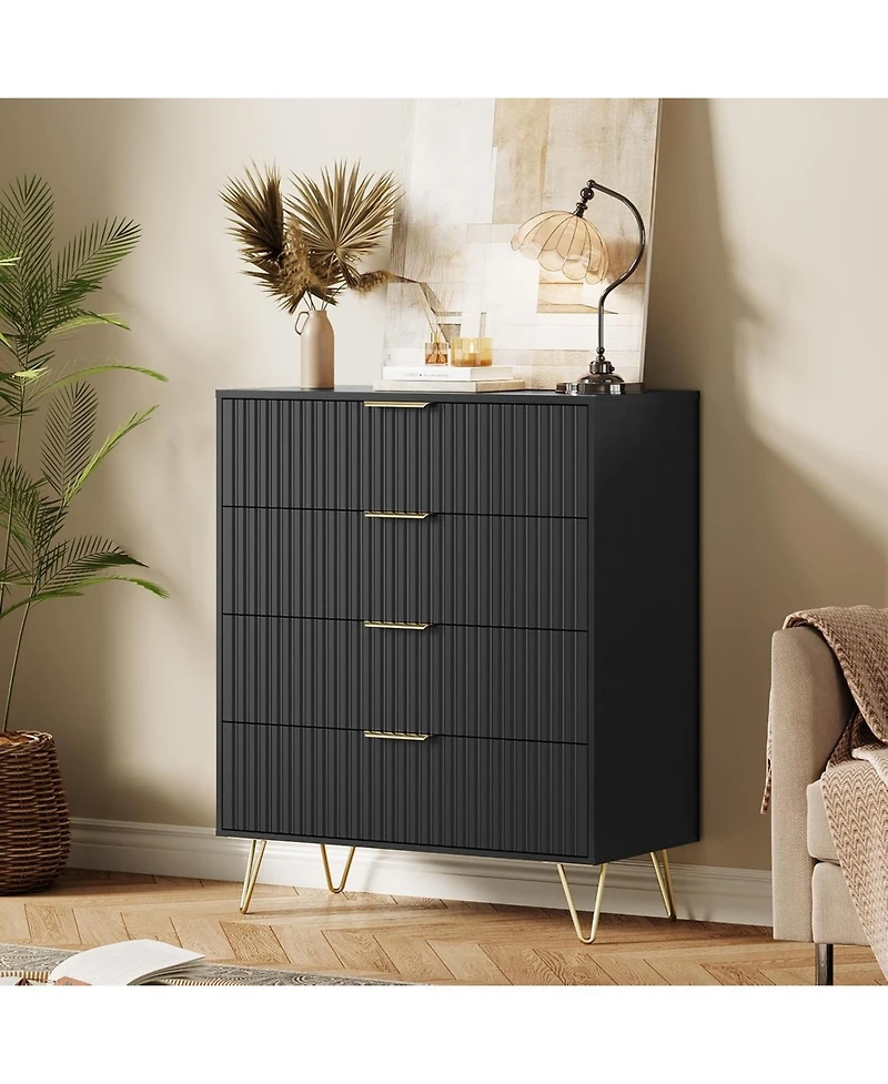 Gaomon Fluted 4-Drawer Dresser for Bedroom, 32" Wide Modern Minimalist Chest of Wooden Drawers,Wide Clothes Storage Organizer