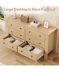 gaomon Natural Oak 6 Drawer Dresser for Bedroom, Modern Wide Dresser Organizer with Storage Drawers, Wooden Chests of Drawers for Bedroom