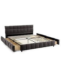 Dyhome Floating Bed Frame Queen with Headboard Storage, Bed Frame Queen Size with Charging Station & Led Lights, Pu Leather Upholstered Platform Bed F
