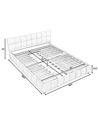 Dyhome Queen Bed Frame with Led Lights and 4 Storage Drawers, Upholstered Platform Led Bed Frame Queen Size with Charging Station Button Pu Leather He