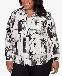 Alfred Dunner Plus Crowd Pleaser Floral Patchwork Button Front Top