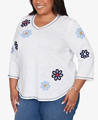 Alfred Dunner Plus Port Side Embellished Floral Button Top