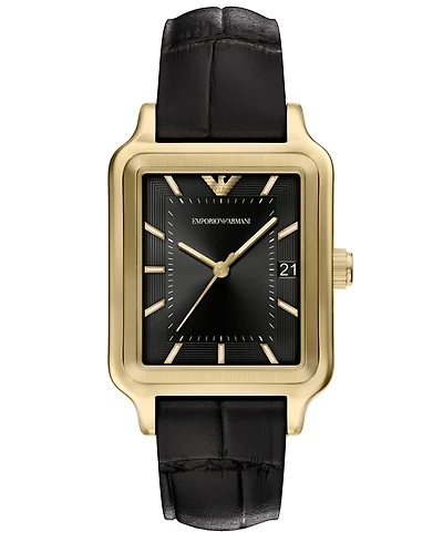 Emporio Armani Men's Quartz Three-Hand Black Leather Watch, 36mm