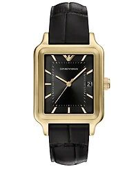 Emporio Armani Men's Quartz Three-Hand Black Leather Watch, 36mm