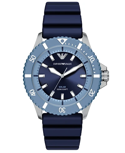 Emporio Armani Men's World Explorer Solar Three Hand Blue Silicone Watch, 42mm