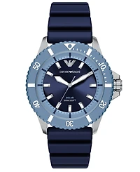 Emporio Armani Men's World Explorer Solar Three Hand Blue Silicone Watch, 42mm
