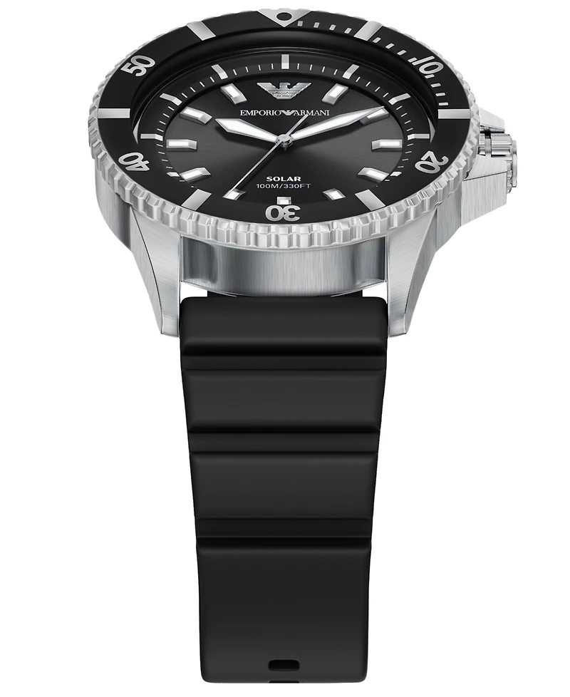 Emporio Armani Men's World Explorer Solar Three Hand Black Silicone Watch, 42mm