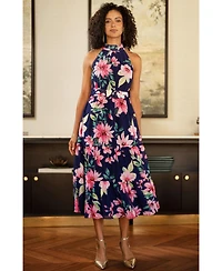 Yumi Women's Floral Halter Neck Midi Dress