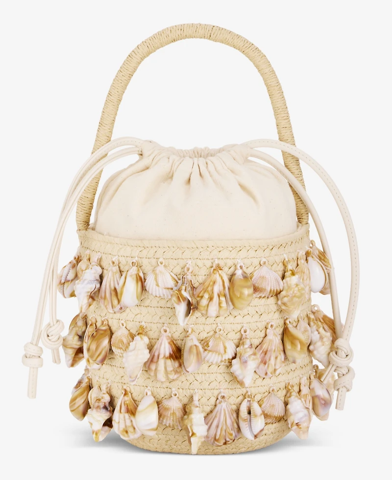 I.n.c. International Concepts Shell Embellished Straw Bucket Bag, Macy's Exclusive