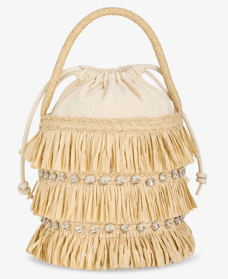 I.n.c. International Concepts Fringe And Crystal Mini Bucket Bag, Macy's Exclusive
