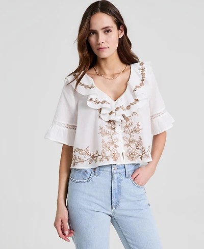 And Now This Petite V-Neck Embroidered Top, Macy's Exclusive