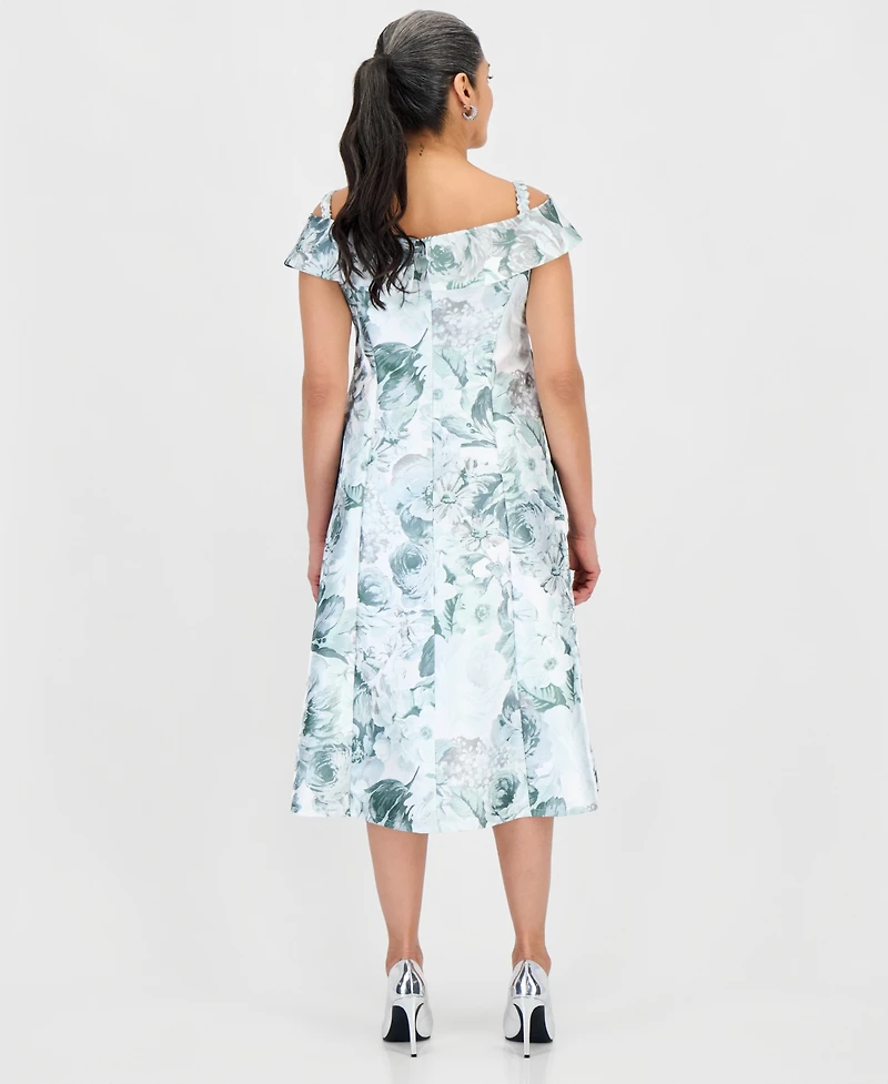 Connected Petite Printed Off-Shoulder Midi Dress