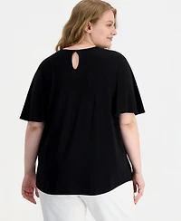Anne Klein Plus Keyhole-Neck Short-Sleeve Top
