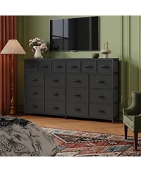 gaomon Hetoy 63 Inches Fabric Dresser Tv Stand with Charging Station - 18 Drawer Long Dresser for Bedroom - Chest of Drawers for Living Room