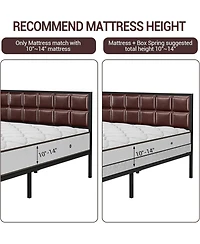 gaomon Queen Upholstered Metal Bed Frame with Square-Stitched Headboard, Faux Leather Platform Bed with Steel Slats Support, Box Spring Optional