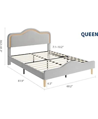 Gaomon Queen Size Bed Frame with Adjustable Led Headboard, Velvet Upholstered Princess Platform Bedframe with Footboard for Kids, Wooden Support