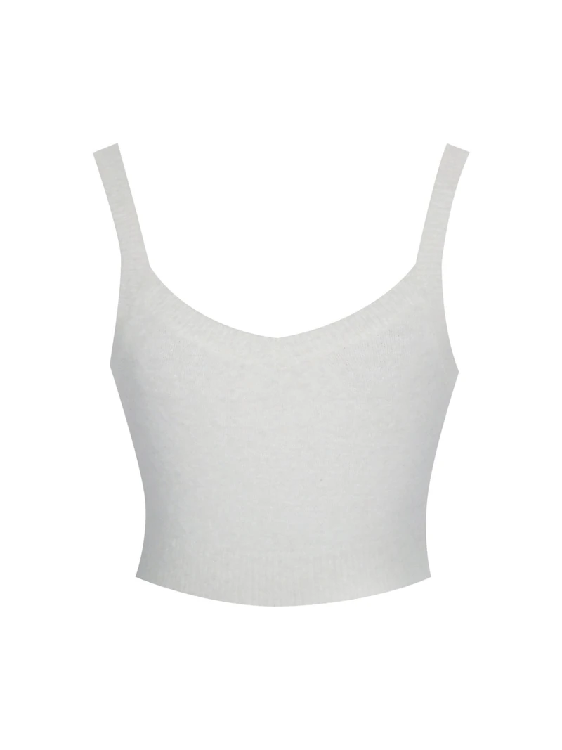 Miss Circle Women's Selene White Wool-Blend Ribbed Knit V-Neck Top