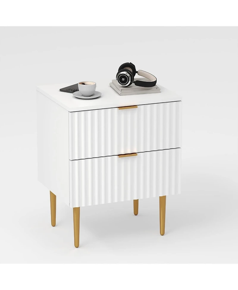 gaomon Charging Station & 2 Drawers, Wood Bedside Table with Usb Ports & Outlets - Modern Fluted Nightstand