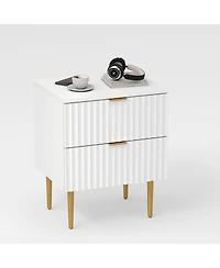gaomon Charging Station & 2 Drawers, Wood Bedside Table with Usb Ports & Outlets - Modern Fluted Nightstand