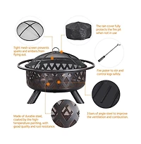 Yaheetech Rounded Outdoor Iron Fire Pit Wood Burning Heating for Bonfire