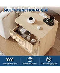 gaomon Fluted Nightstand with Charging Station, Mid Century Modern Fluted Nightstand