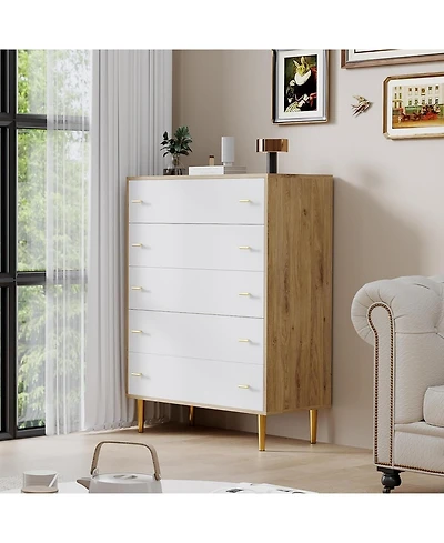 gaomon 5 Drawers Dresser for Bedroom, 44" Tall Wood Rustic Chest of Drawers with Bar Handles, Vintage Design