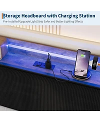 gaomon Daybed with Trundle and Led Light, Sturdy Metal Twin Size Bed Frame with Corduroy Upholstered Headboard and Charging Station