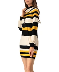 Ivonne Women's Long Sleeve Color Block Shift Dress